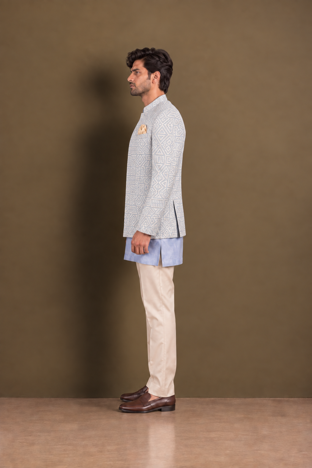 The Azure Geometric Jodhpuri Ensemble - Powder Blue (3 Piece)
