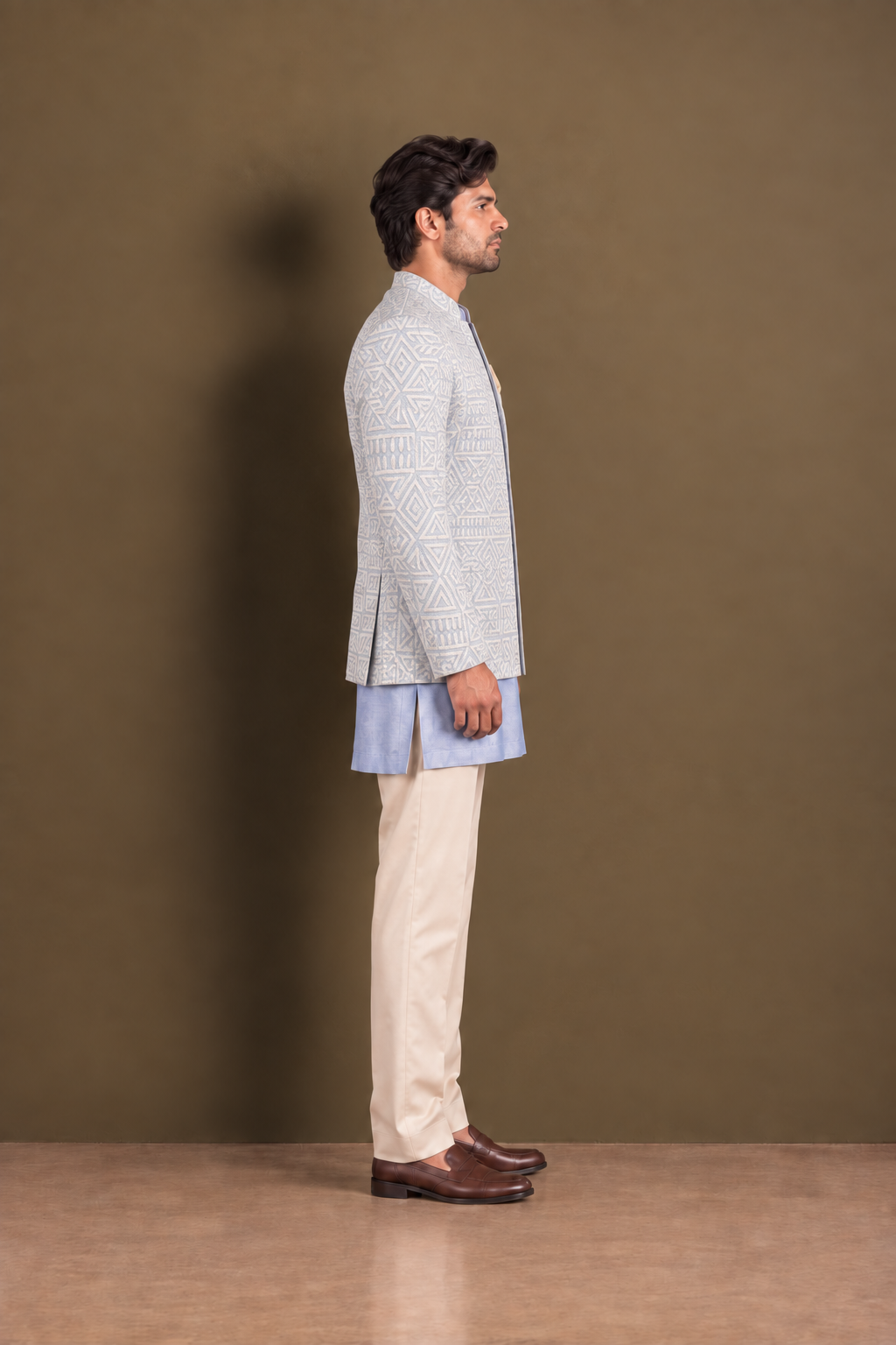 The Azure Geometric Jodhpuri Ensemble - Powder Blue (3 Piece)