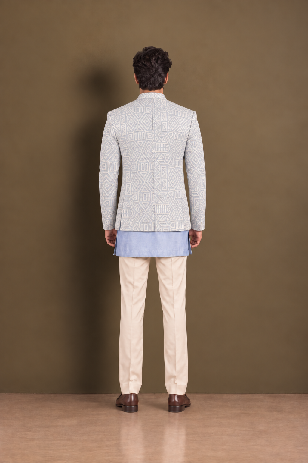 The Azure Geometric Jodhpuri Ensemble - Powder Blue (3 Piece)
