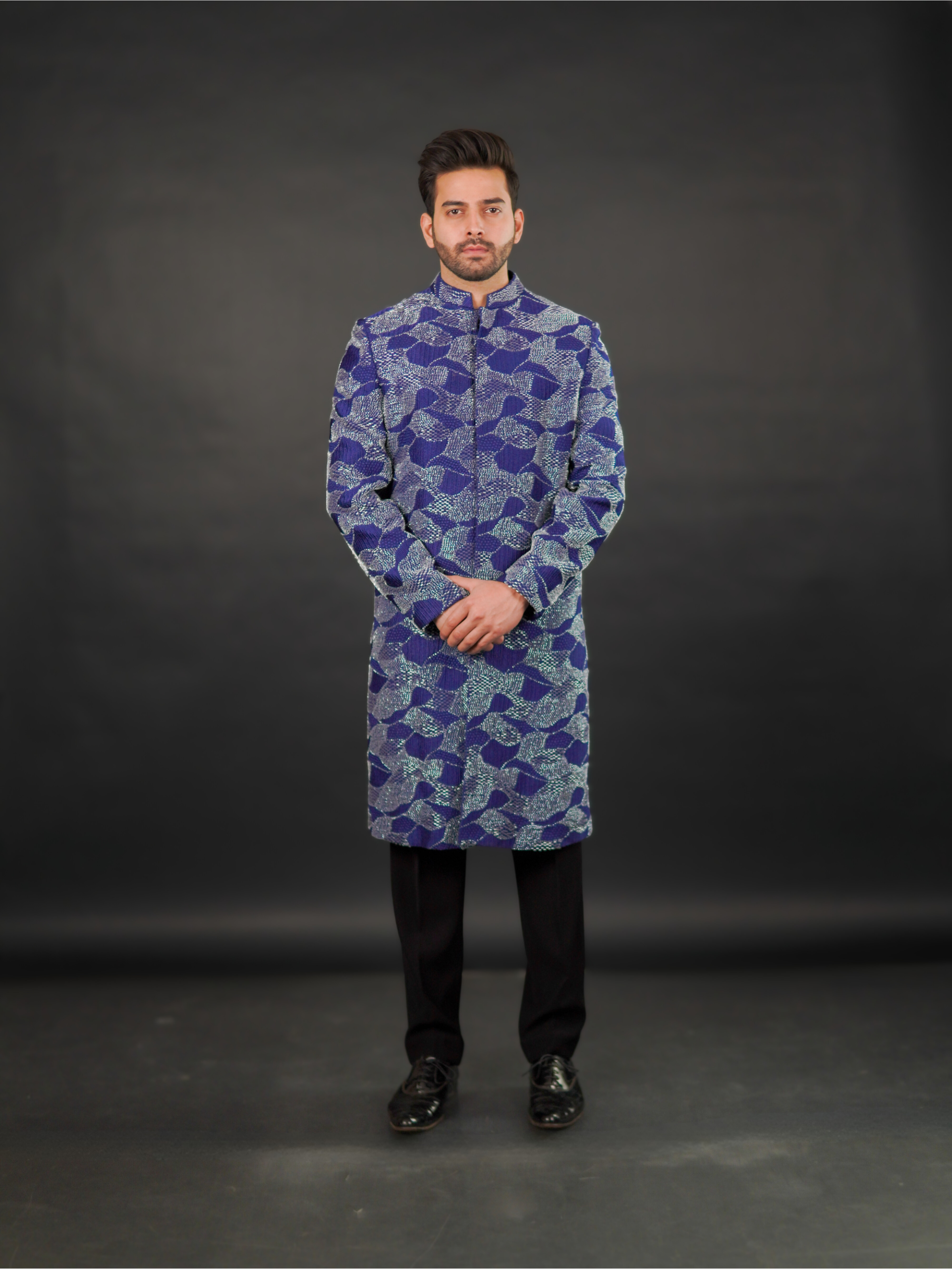 Midnight Blue Hand-Embellished Sherwani