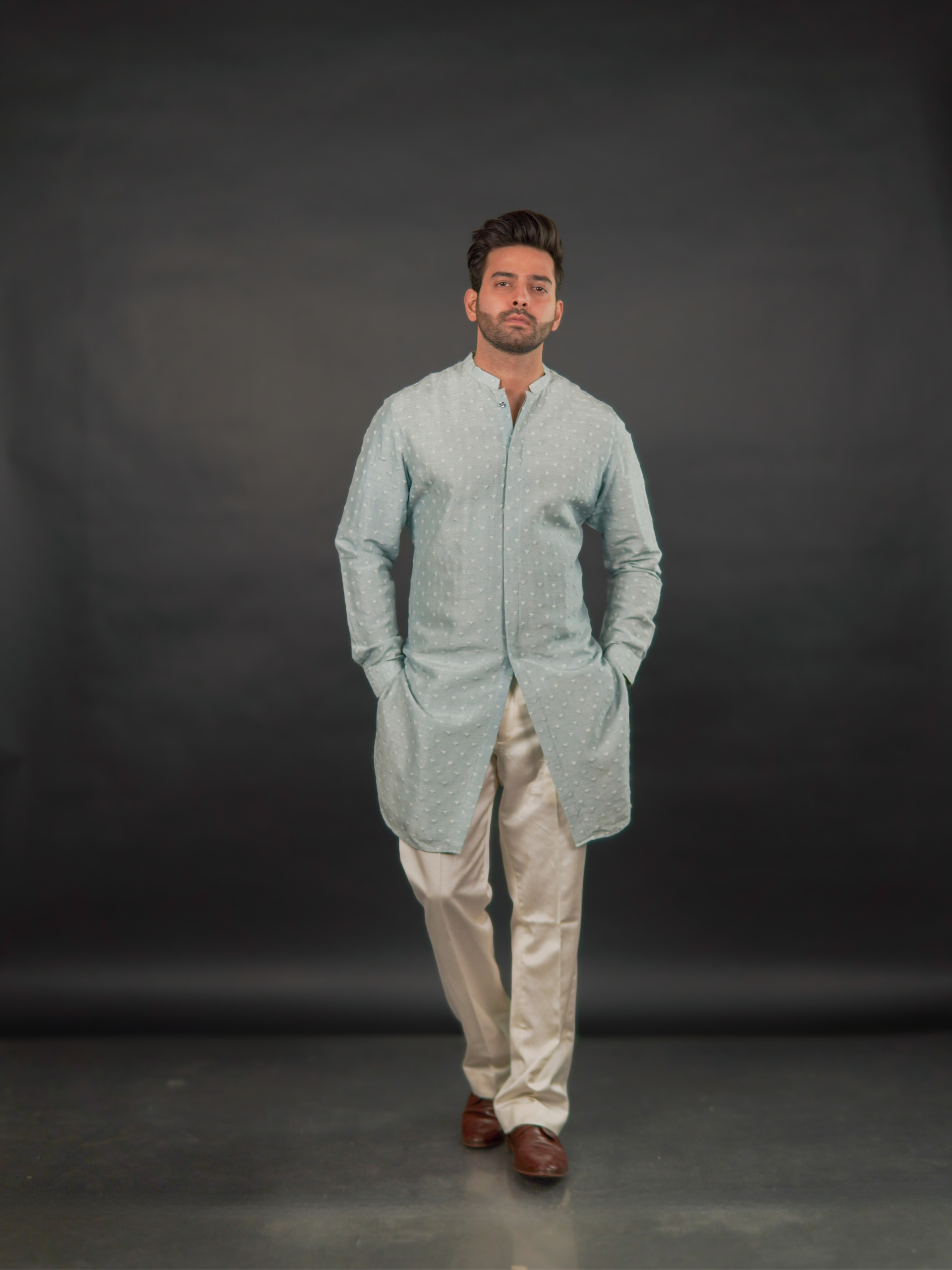 Classic Textured Kurta Light Blue