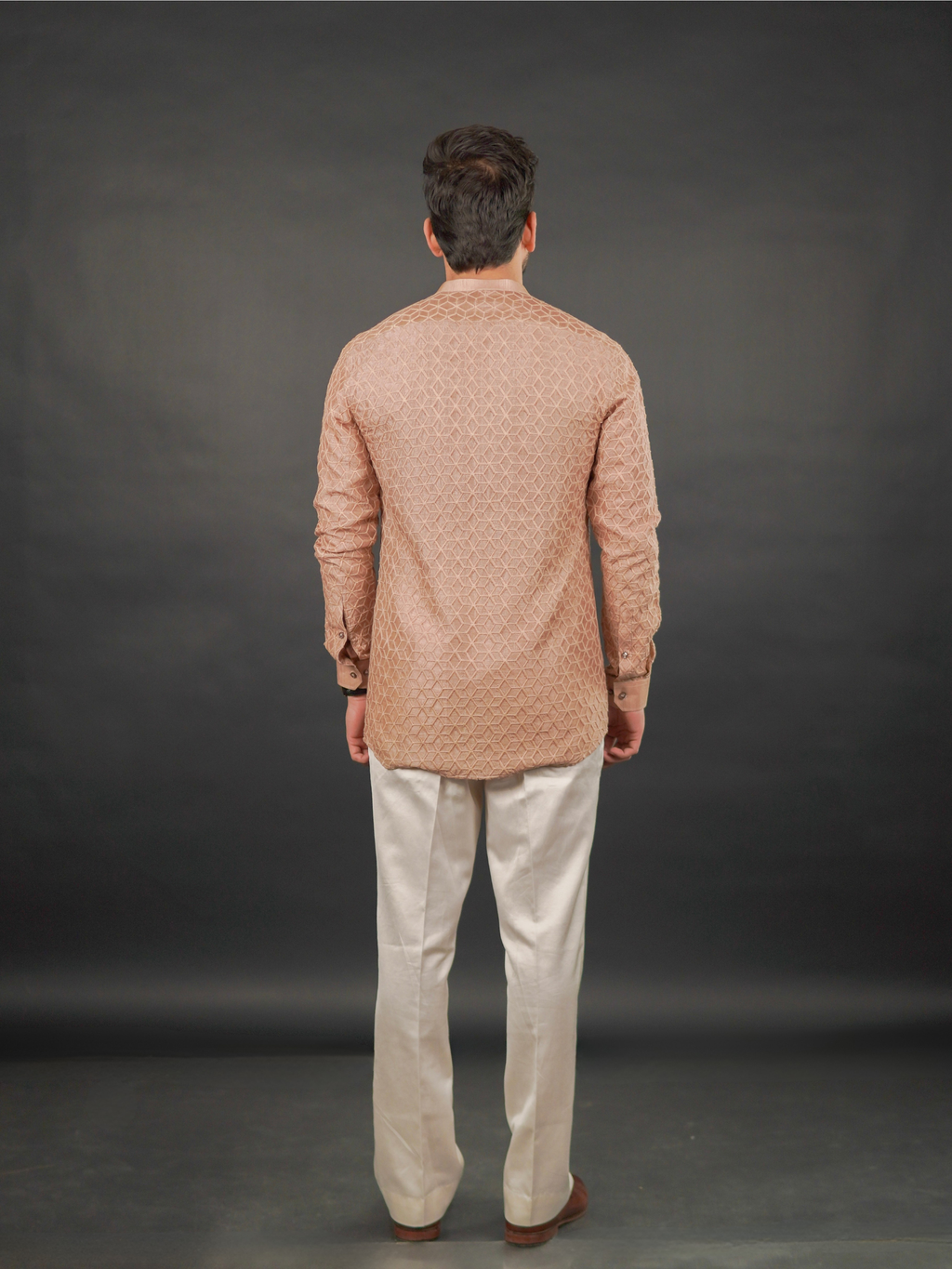 Coffee Brown Textured V-Neck Modi Jacket Set