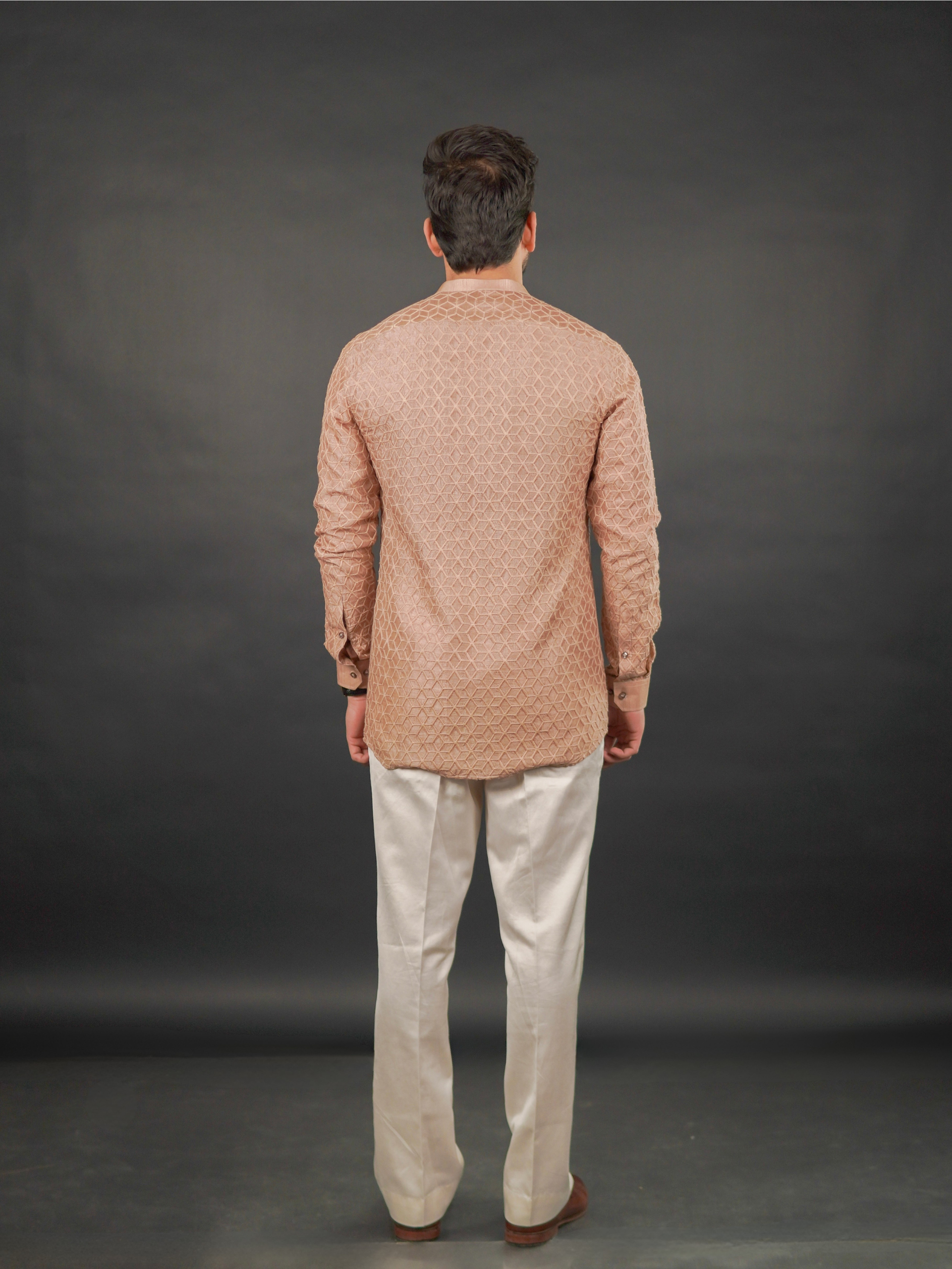 Coffee Brown Textured V-Neck Modi Jacket Set