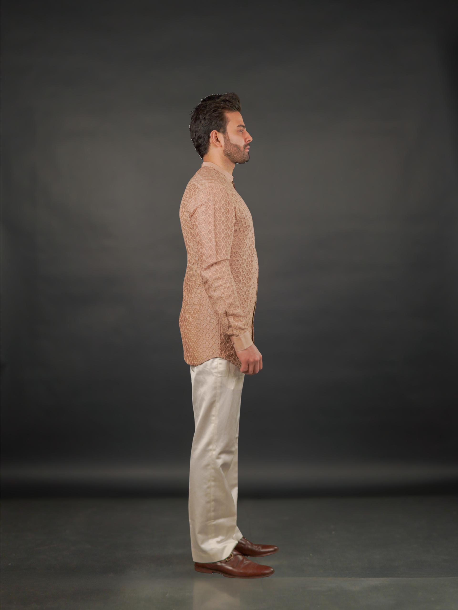 Coffee Brown Textured V-Neck Modi Jacket Set