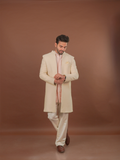 Ivory Textured Open Sherwani Set