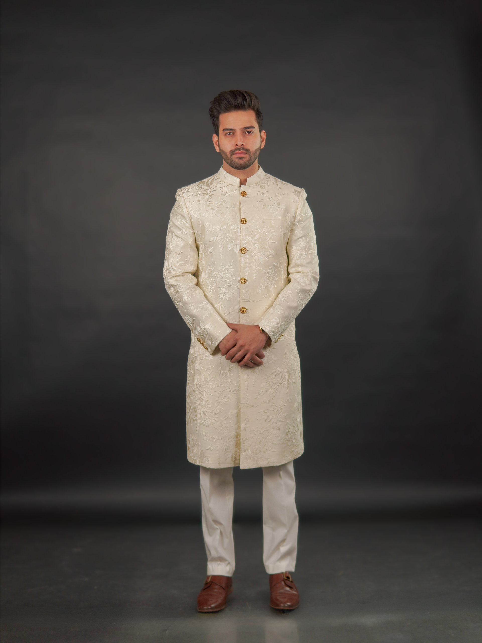 Ivory-Gold Embroidered Sherwani