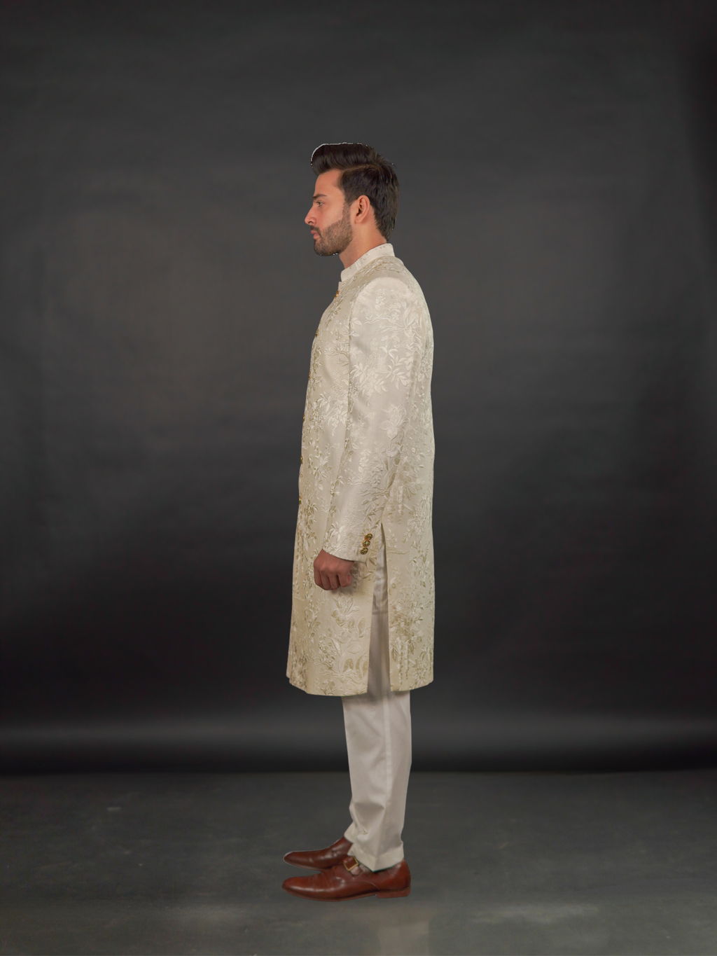 Ivory-Gold Embroidered Sherwani