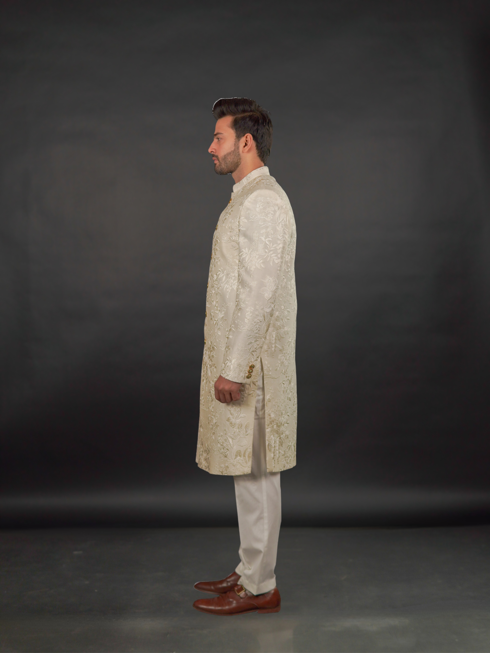 Ivory-Gold Embroidered Sherwani
