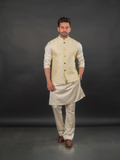 Ivory–Yellow Textured Modi Jacket & Kurta Set