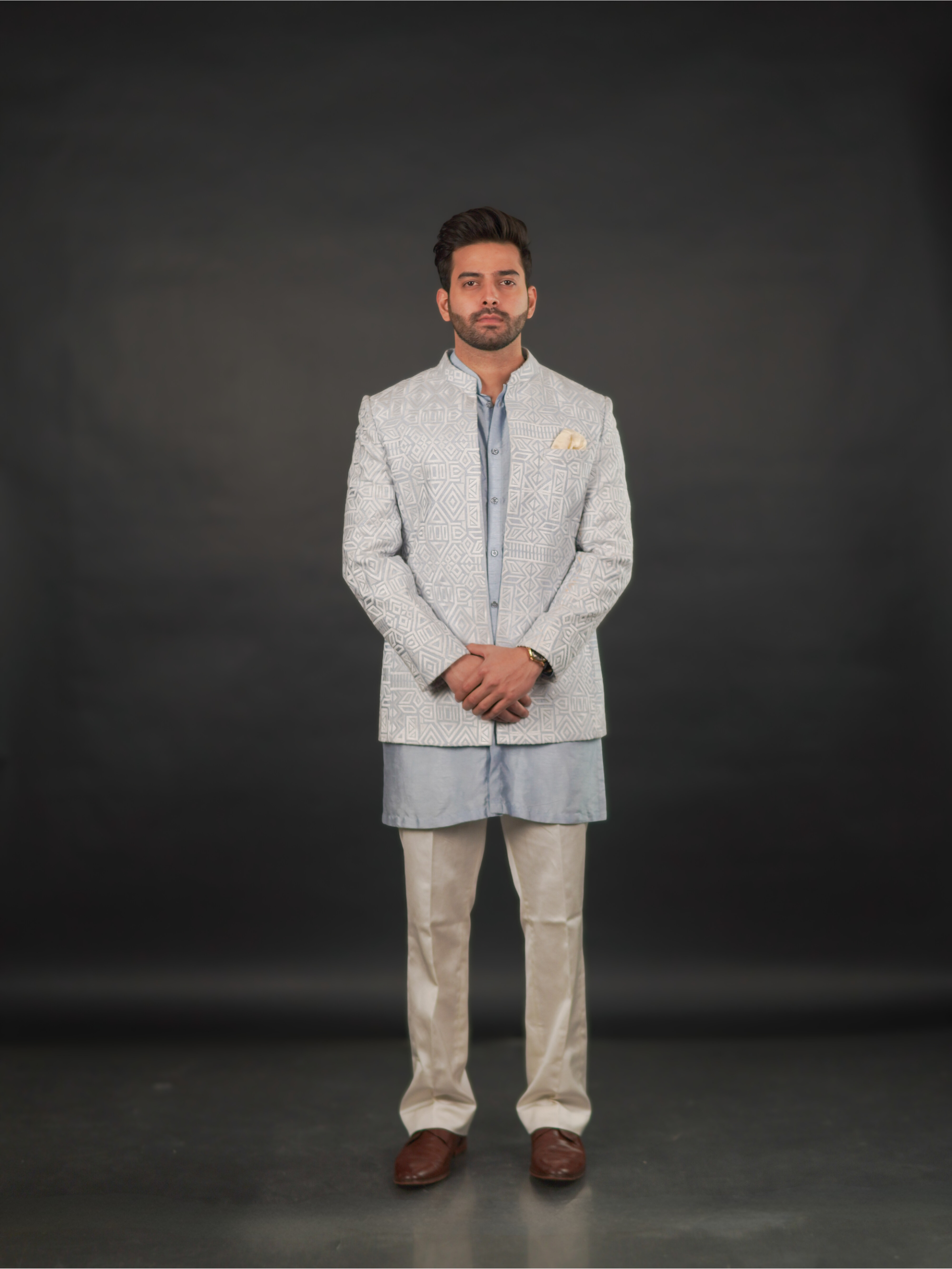 Powder Blue Open Jodhpuri Set (3 Piece)