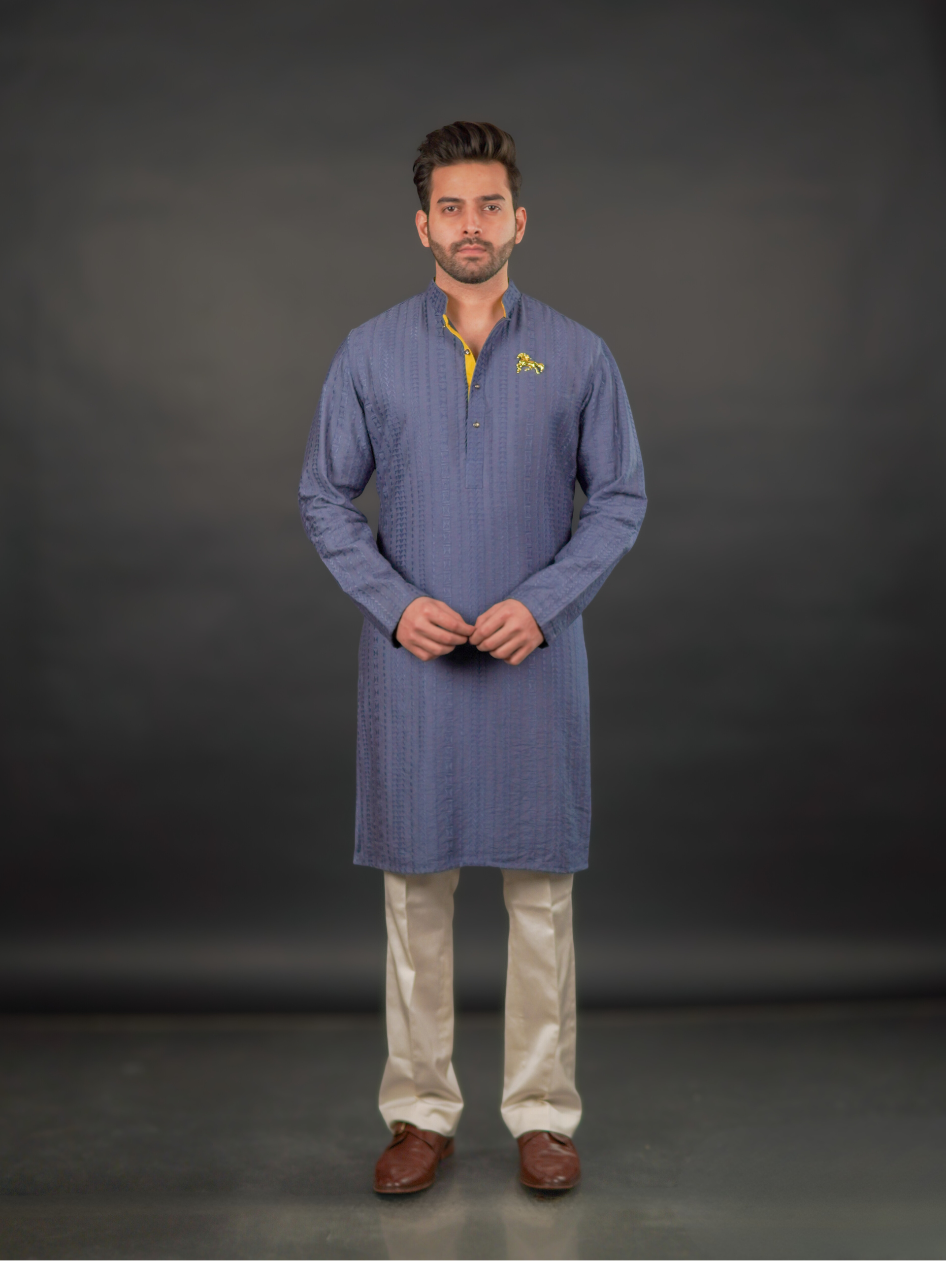 Classic Textured Kurta Blue