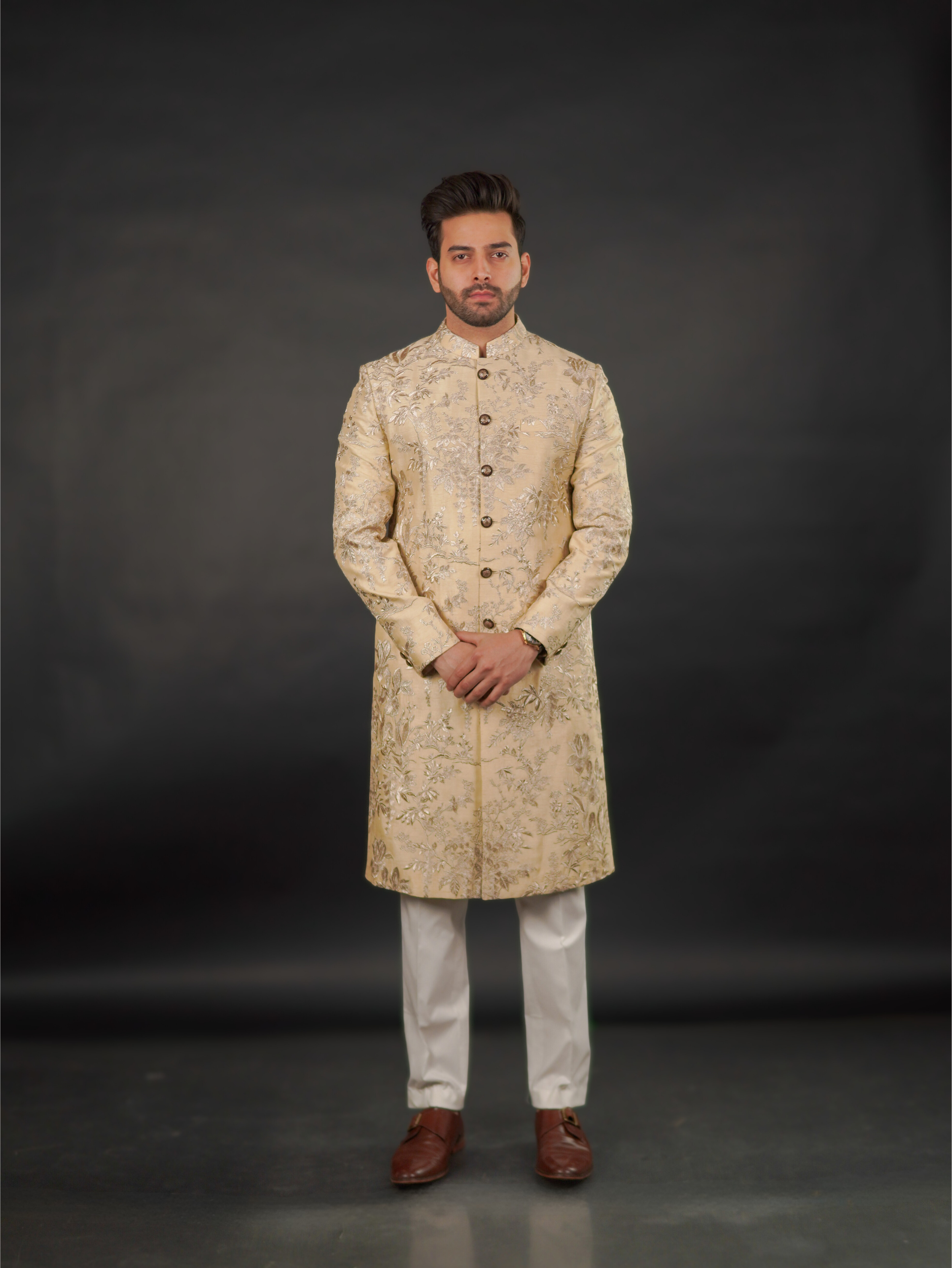 Embroidered Sherwani Antique Gold