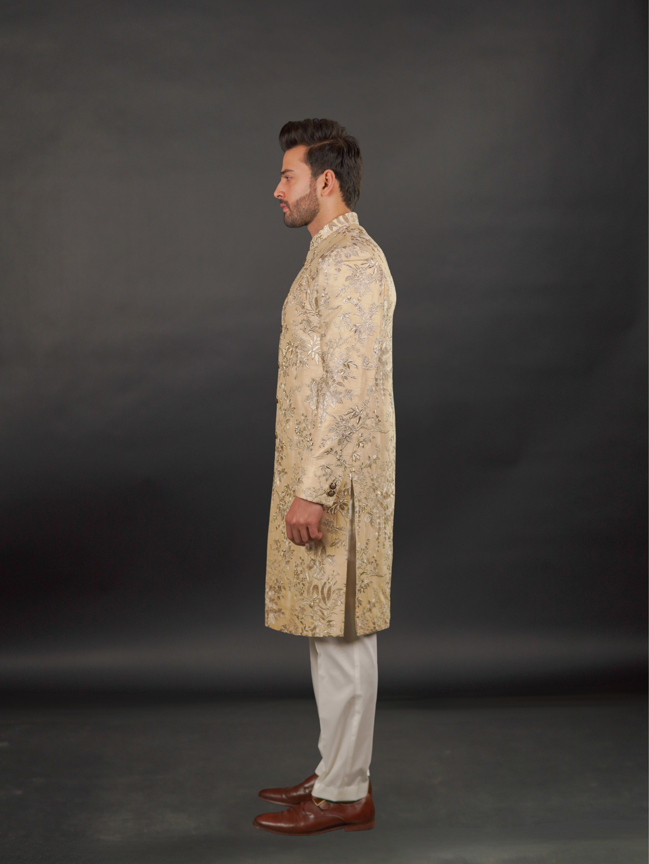 Embroidered Sherwani Antique Gold