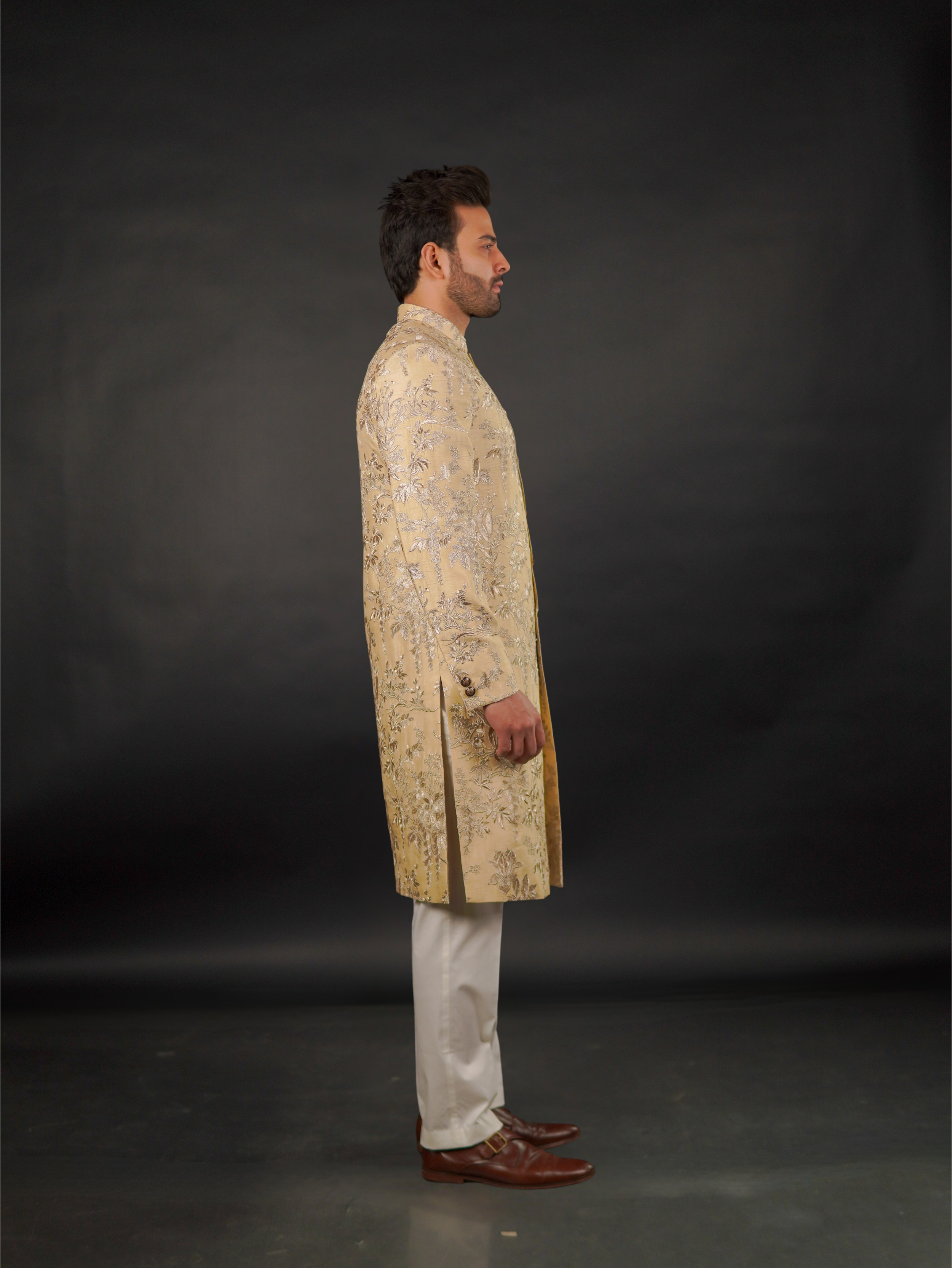 Embroidered Sherwani Antique Gold