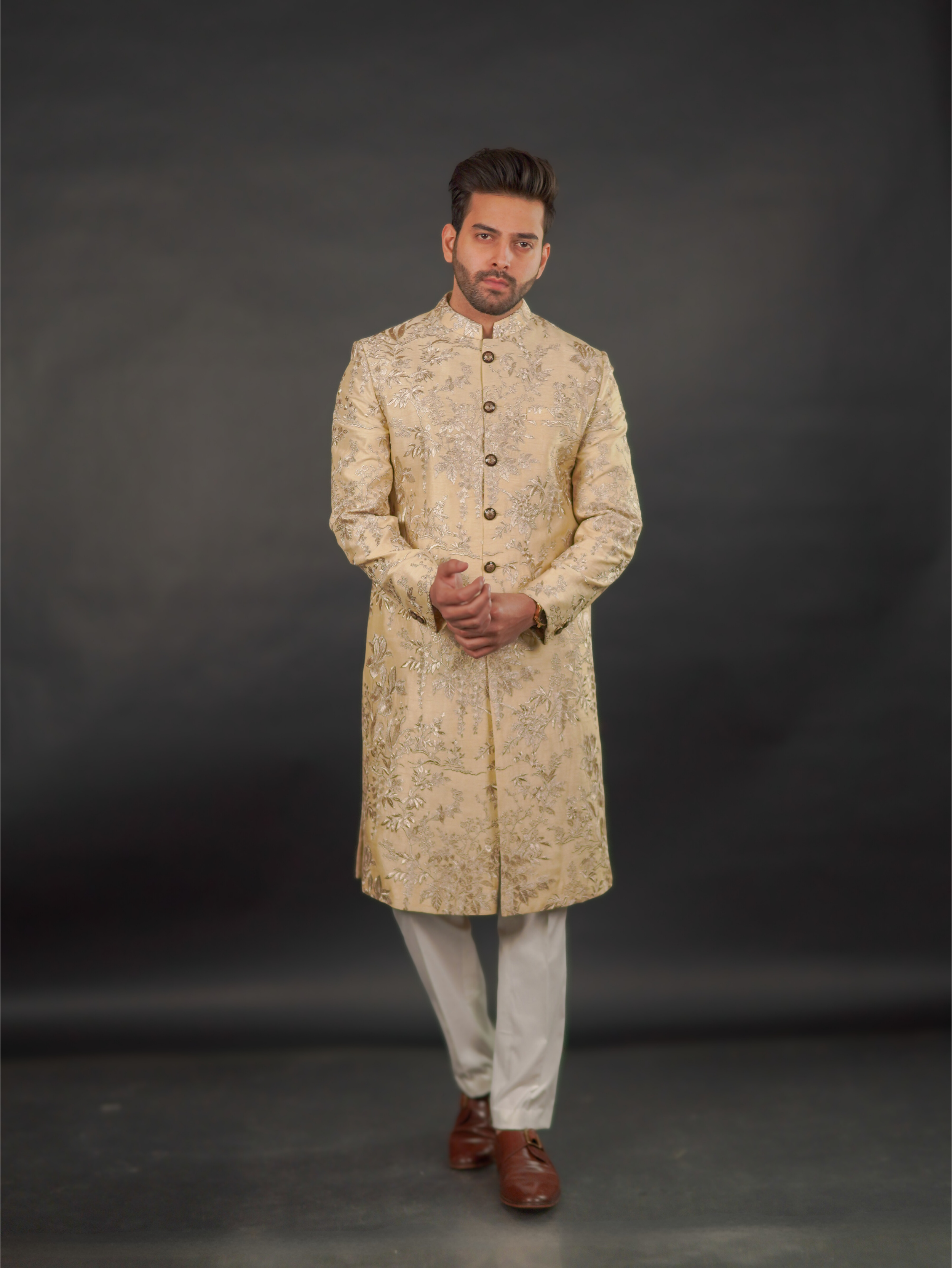Embroidered Sherwani Antique Gold