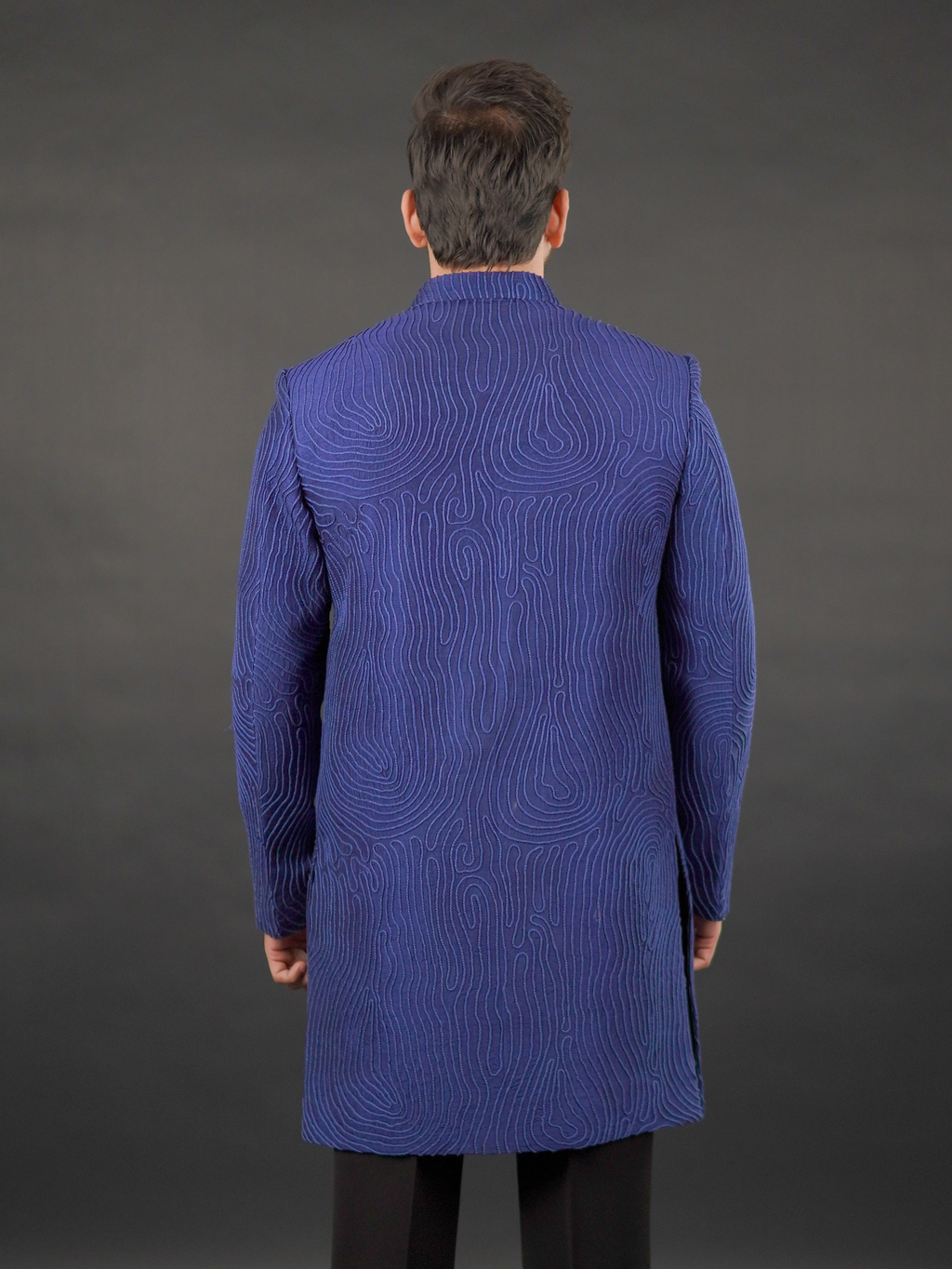 Textured Zip-Front Indo-Western Set Indigo