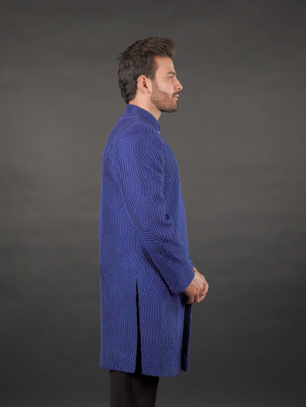 Textured Zip-Front Indo-Western Set Indigo