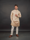 Ivory Textured Bundi Jacket & Kurta Set