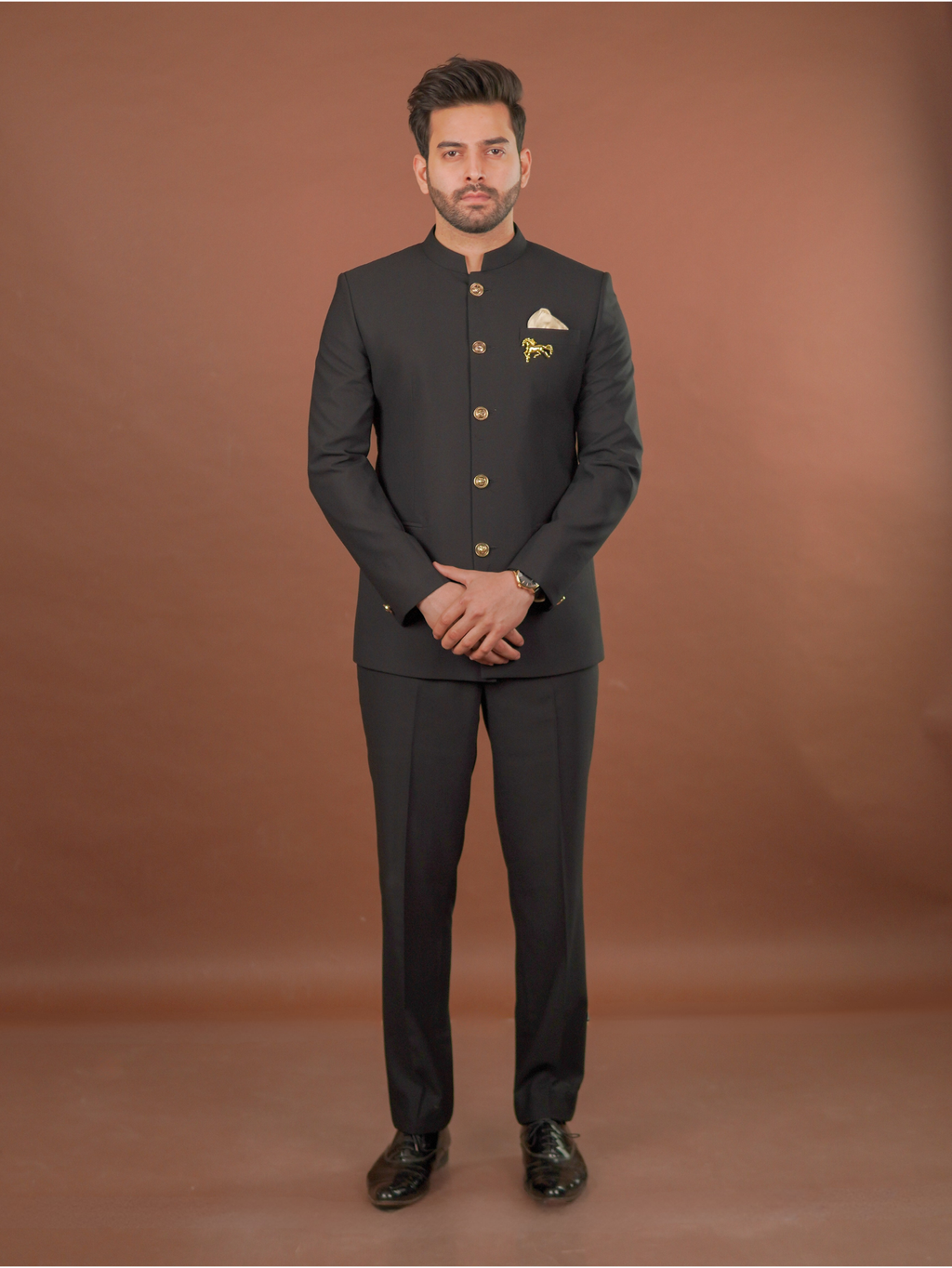 Classic Australian Merino Wool Black Bandhgala Set