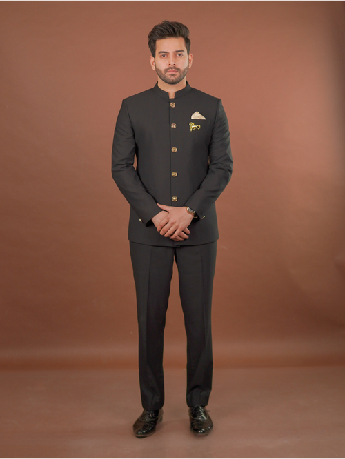 Classic Australian Merino Wool Black Bandhgala Set