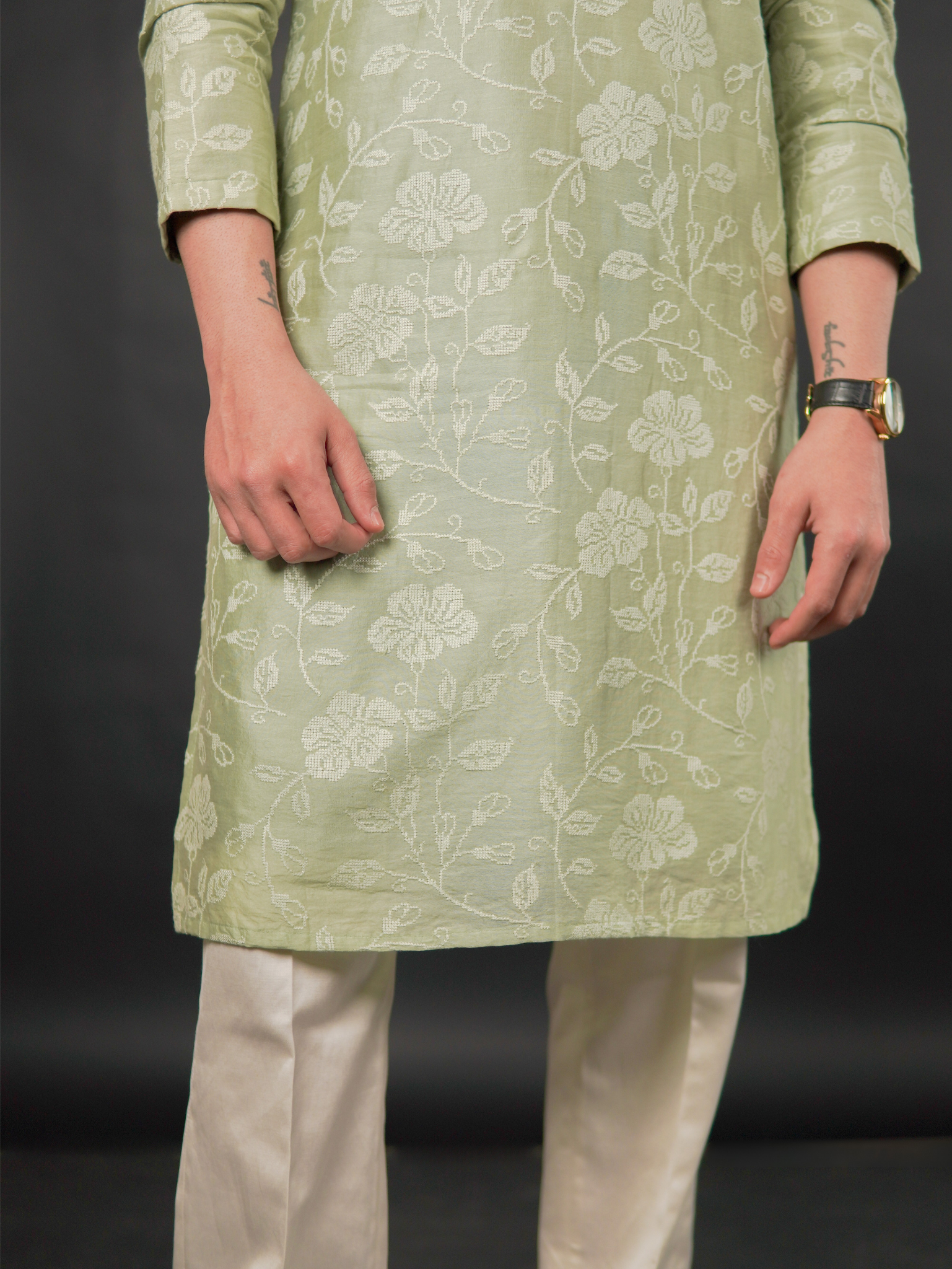 Classic Textured Kurta Mint Green