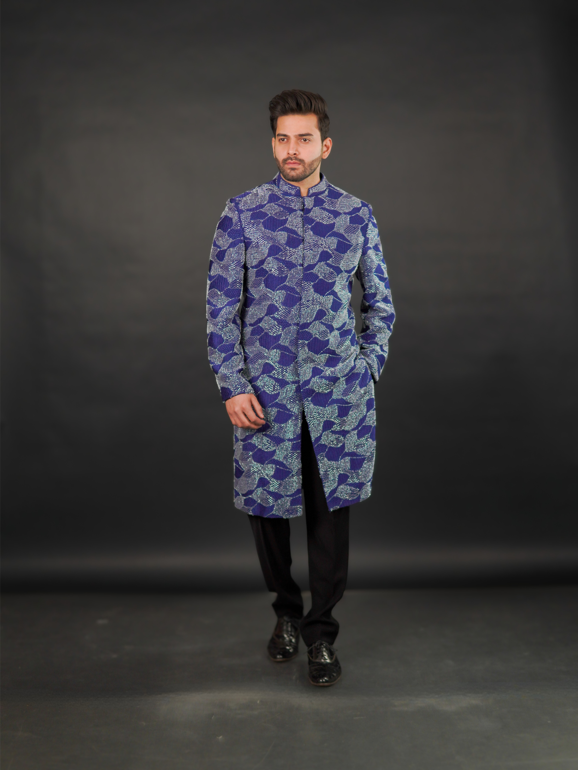 Midnight Blue Hand-Embellished Sherwani
