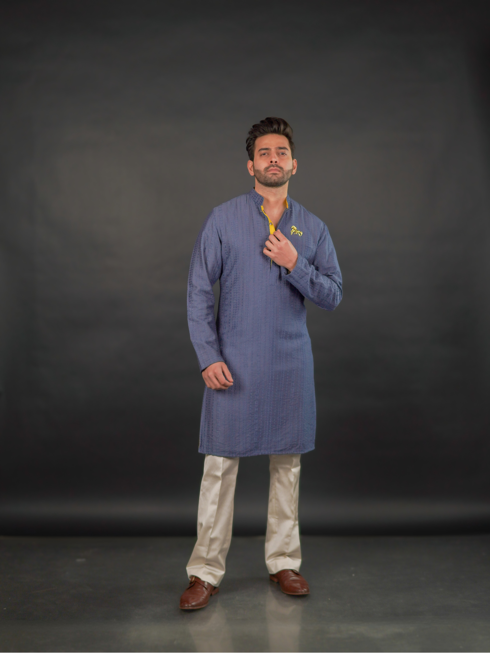 Classic Textured Kurta Blue