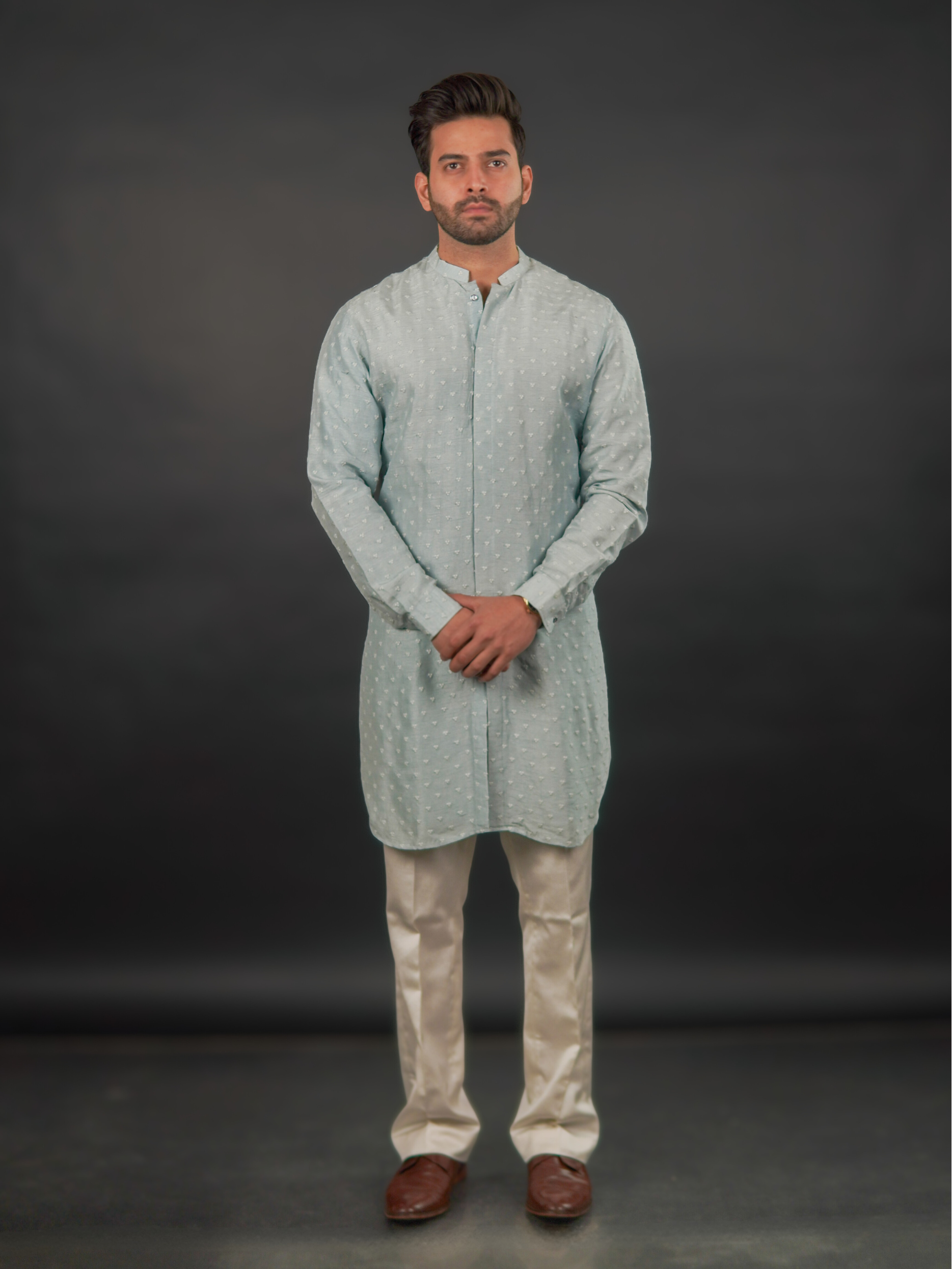 Classic Textured Kurta Light Blue