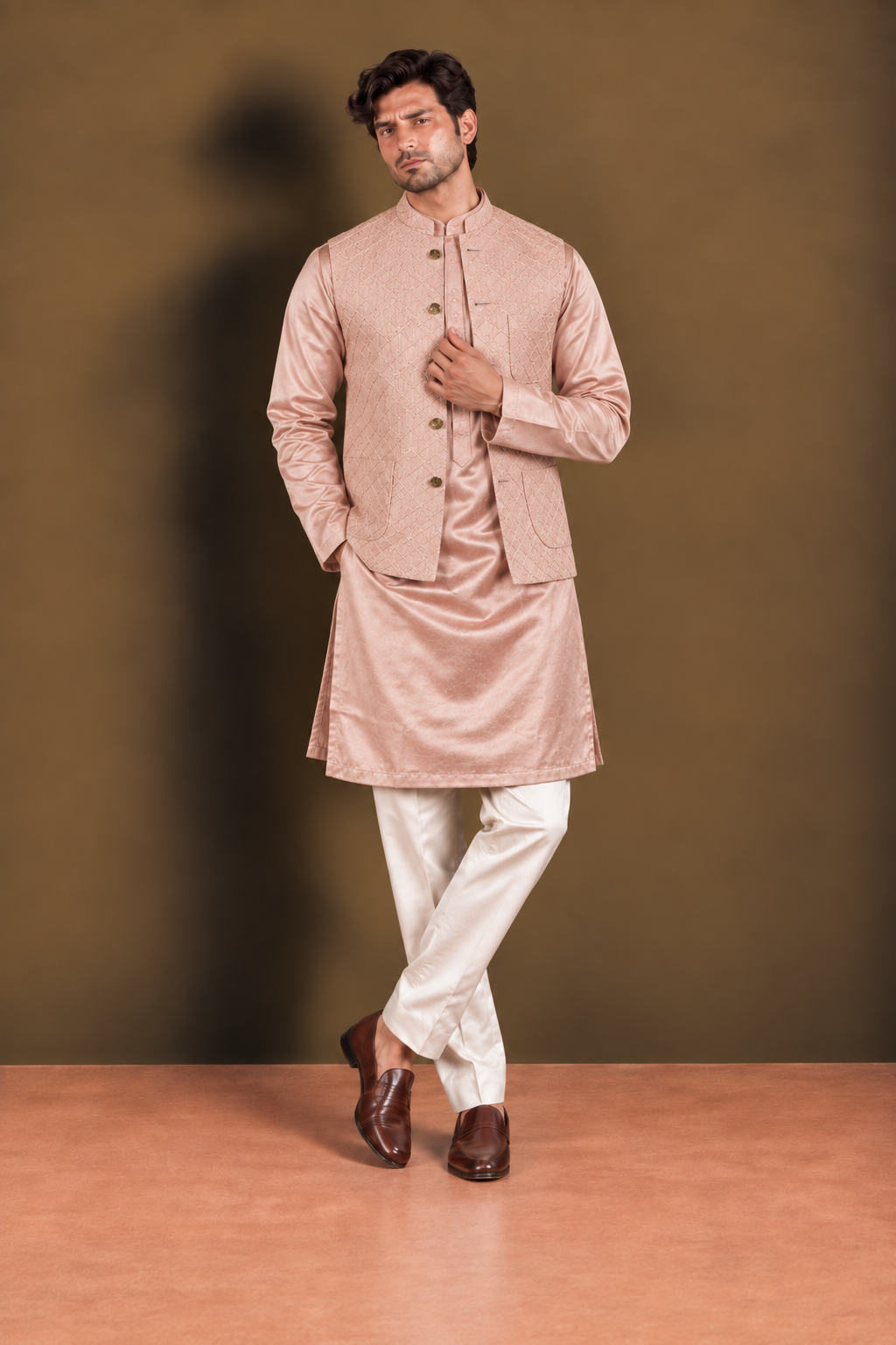Blush Corded Modi Jacket & Kurta Set