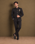 Classic Black Merino Wool Blend Bandhgala Set