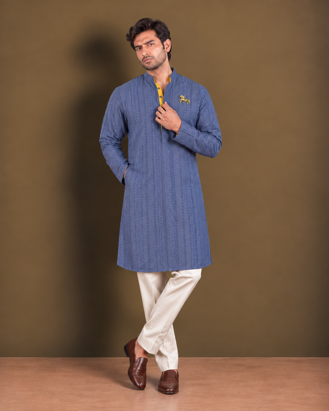 Classic Blue Textured Kurta