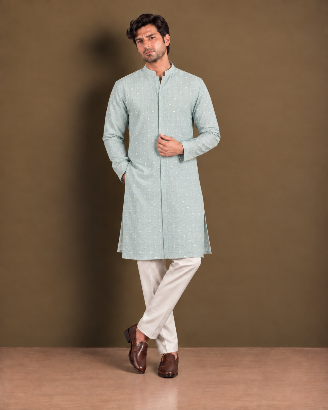 Classic Light Blue Textured Kurta