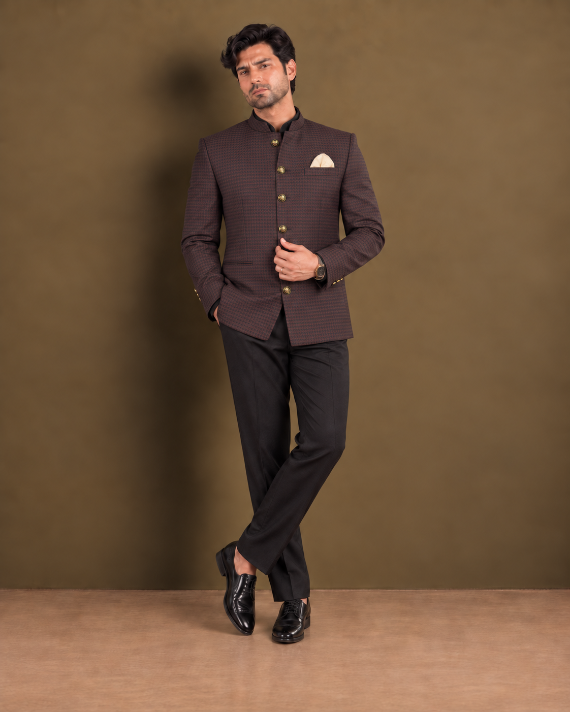Classic Maroon Merino Wool Blend Bandhgala Set