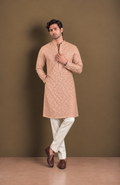 Coffee Brown Dupion Silk V-Neck Modi Jacket Set