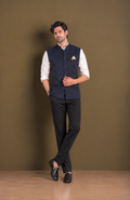 Dark Blue Textured Merino Wool Modi Jacket
