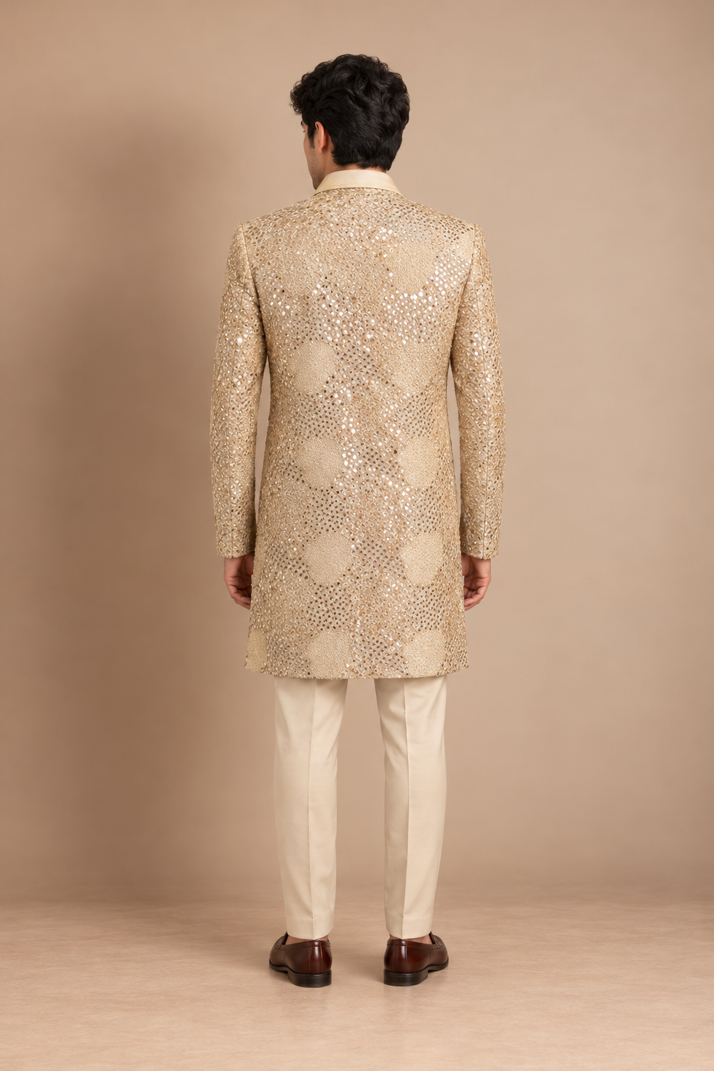 Champagne Mirrorwork Cutwork Jacket Set