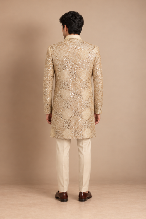 Champagne Mirrorwork Cutwork Jacket Set