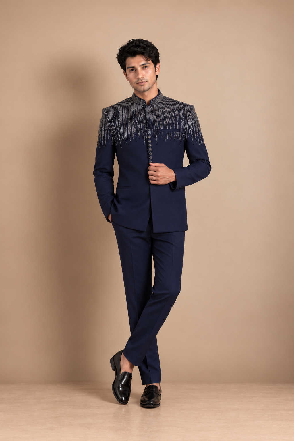 Midnight Cascade Bandhgala Set
