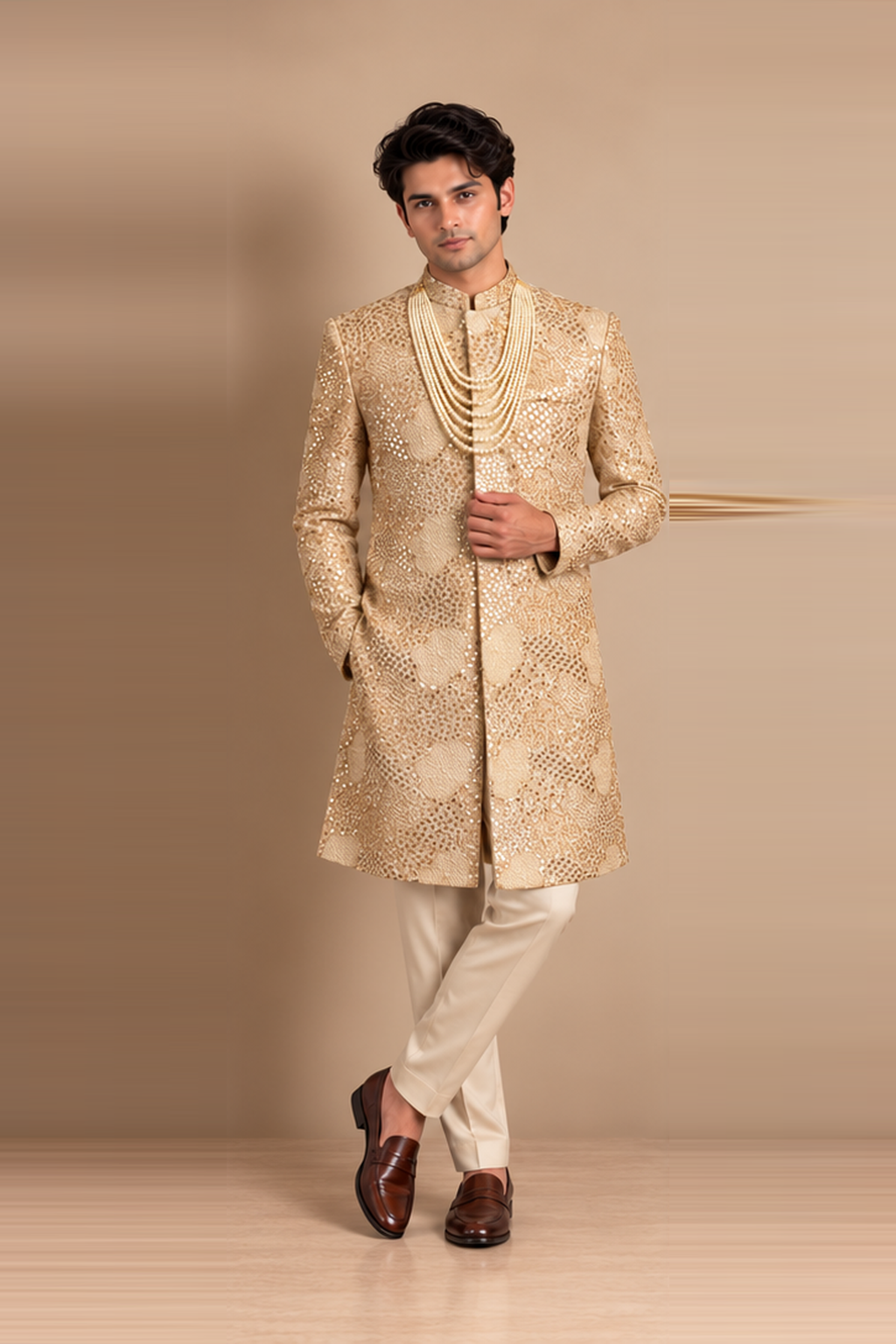 Golden Royale Embroidered Indo-Western Sherwani