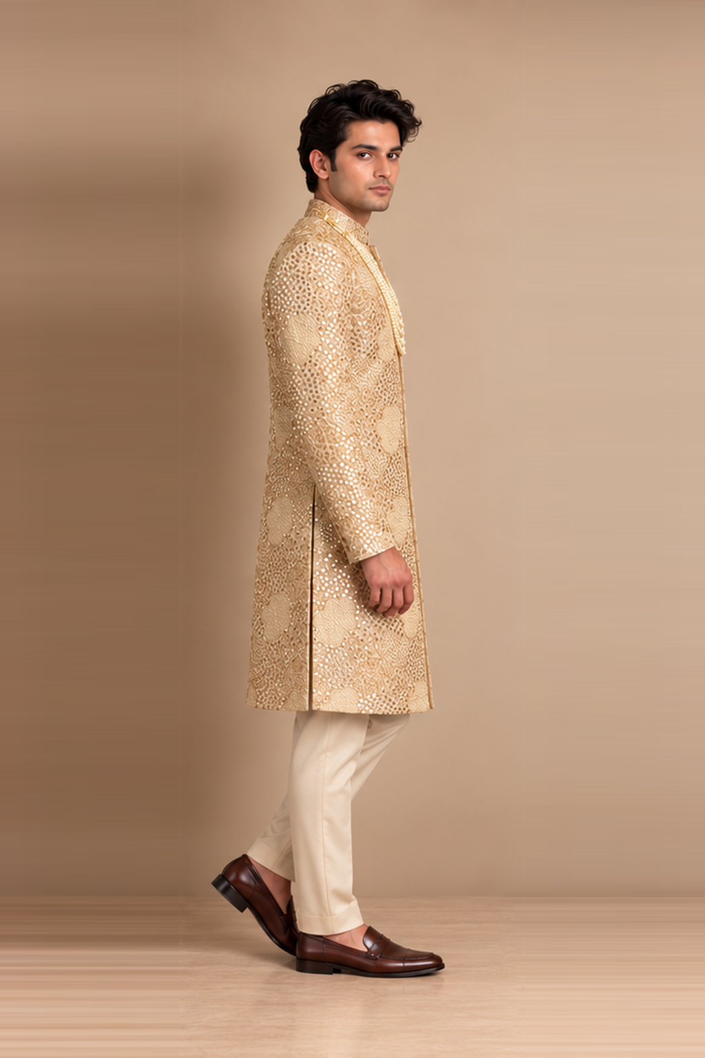 Golden Royale Embroidered Indo-Western Sherwani