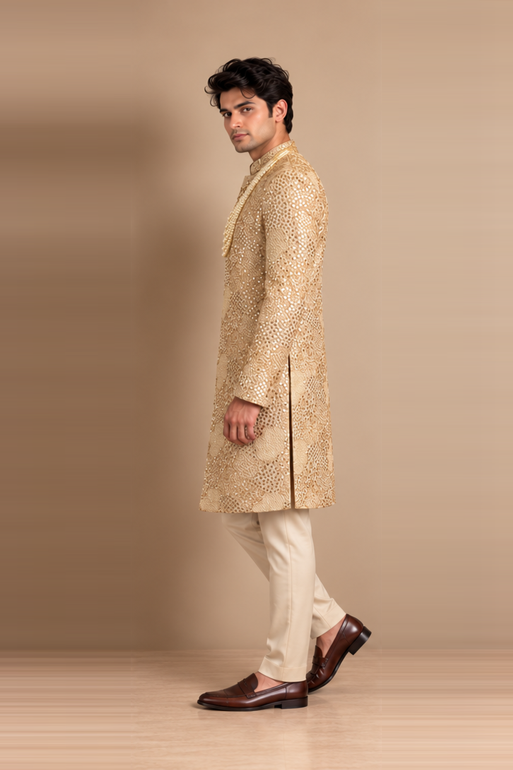 Golden Royale Embroidered Indo-Western Sherwani