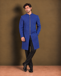 Indigo Corded Silk Zip-Front Indo-Western Set