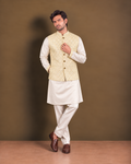 Ivory & Soft Yellow Corded Modi Jacket & Kurta Set
