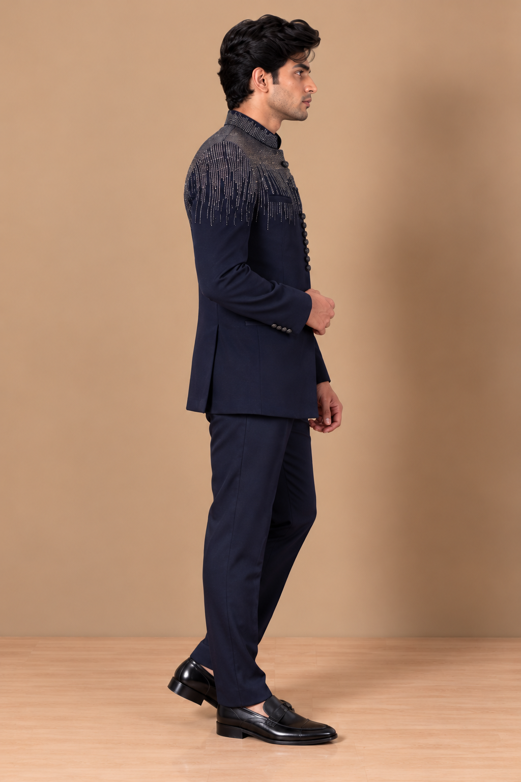 Midnight Cascade Bandhgala Set