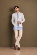 The Azure Geometric Jodhpuri Ensemble - Powder Blue (3 Piece)