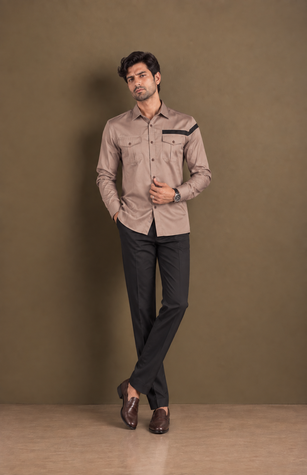The Warm Taupe Luthai Evening Shirt