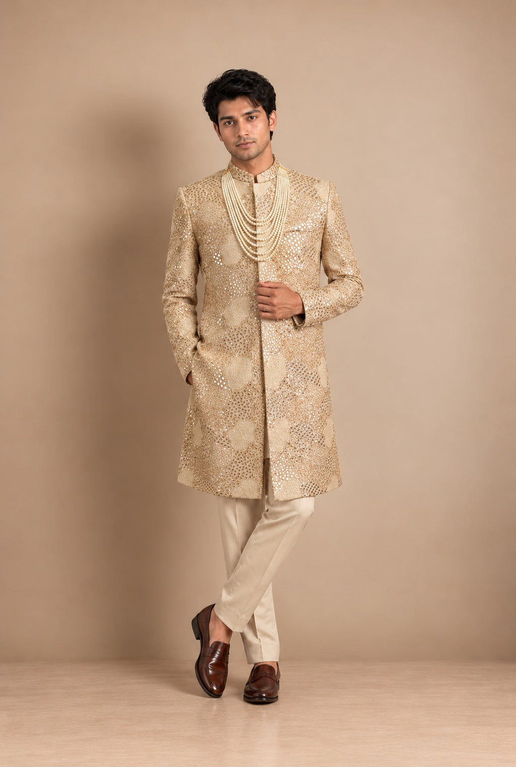 Golden Royale Embroidered Indo-Western Sherwani