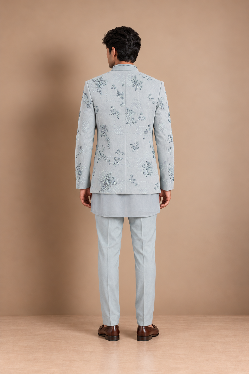 The Powder Bloom Bandhgala Ensemble - Powder Blue (3 Piece)