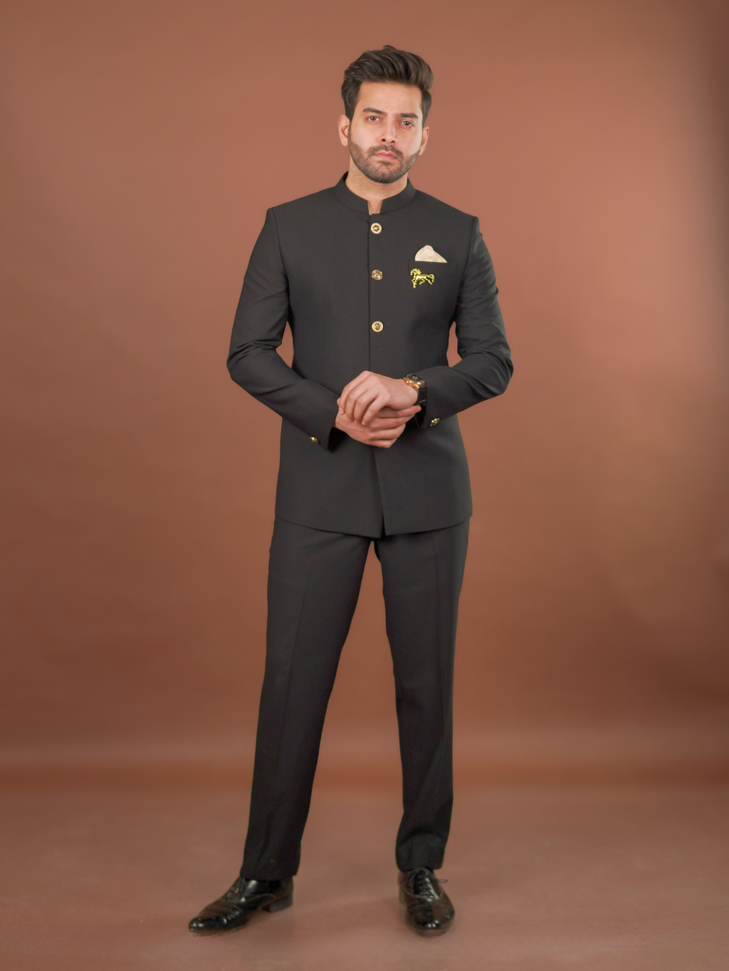 Classic Australian Merino Wool Black Bandhgala Set