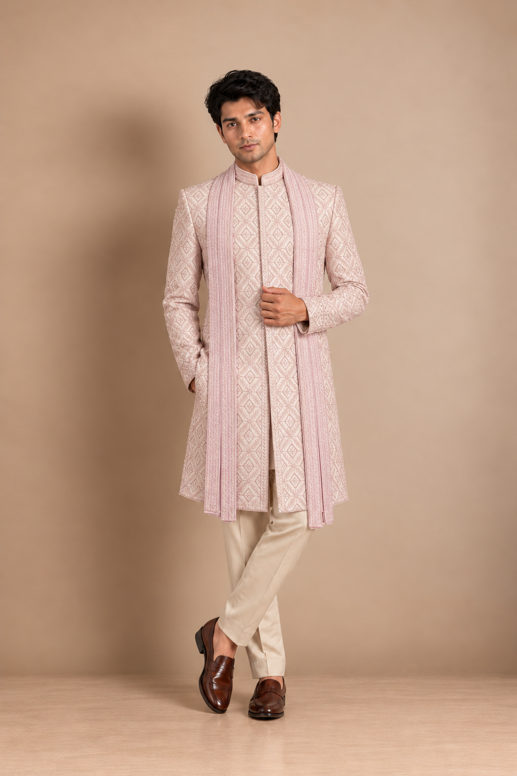 Blush Royale Hand-Embroidered Sherwani Set